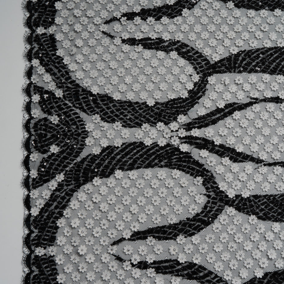 Monochrome Laser Cut Sequinned Embellished Tulle