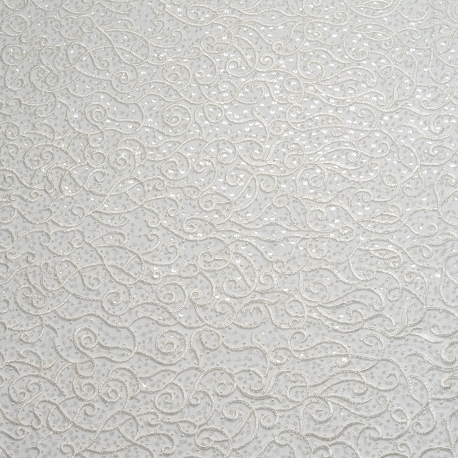 Ivory Mini Sequinned & Swirl Embroidered Tulle