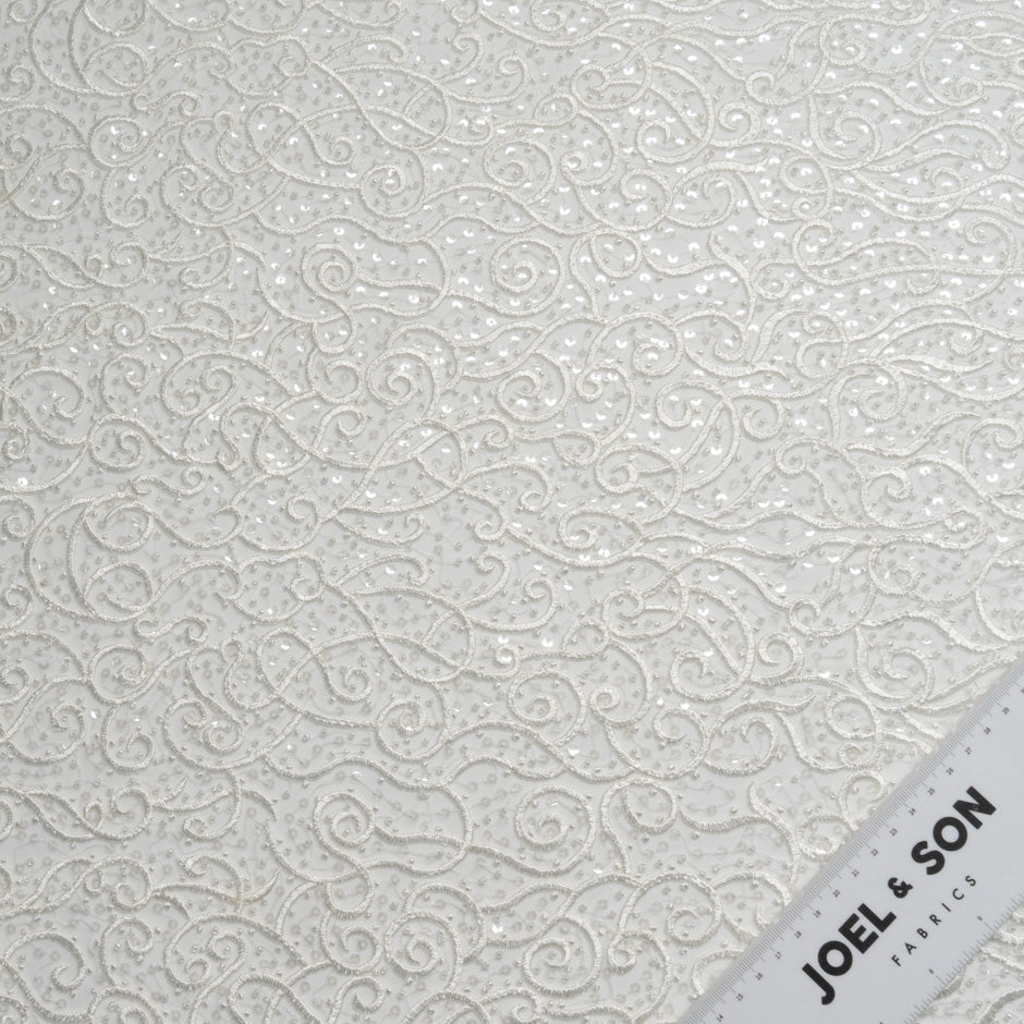 Ivory Mini Sequinned & Swirl Embroidered Tulle