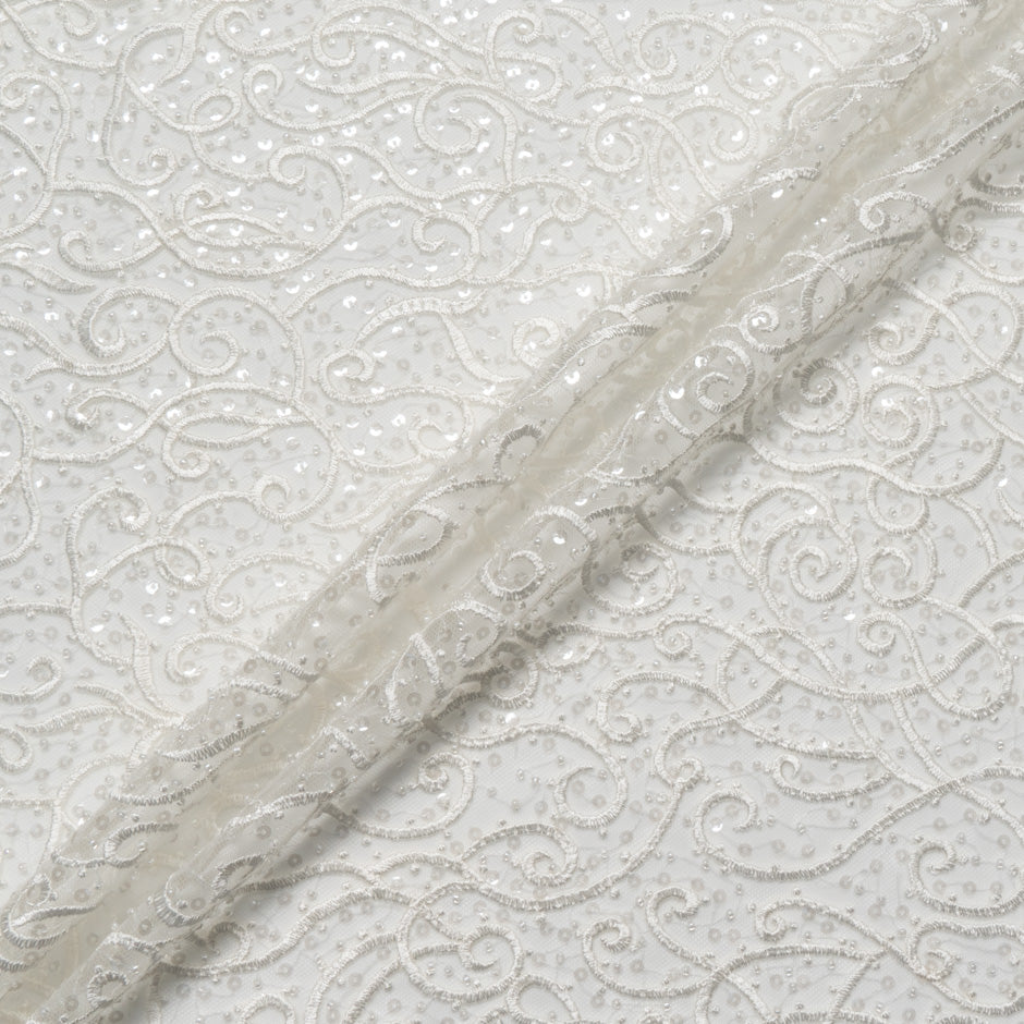 Ivory Mini Sequinned & Swirl Embroidered Tulle