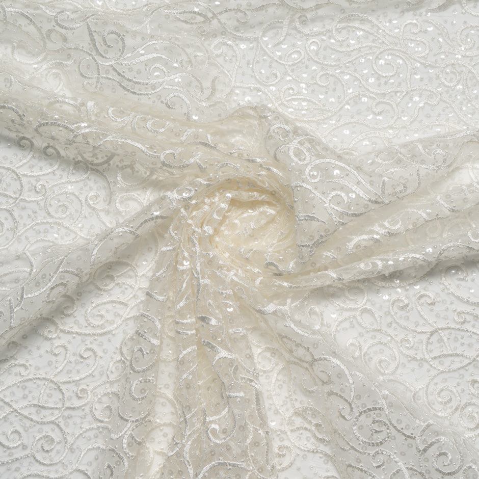 Ivory Mini Sequinned & Swirl Embroidered Tulle