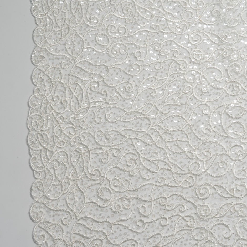 Ivory Mini Sequinned & Swirl Embroidered Tulle