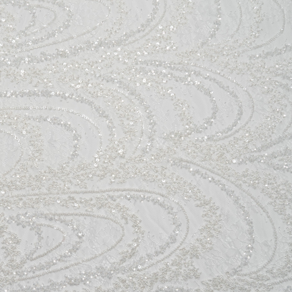 Hand Beaded White Chantilly Lace
