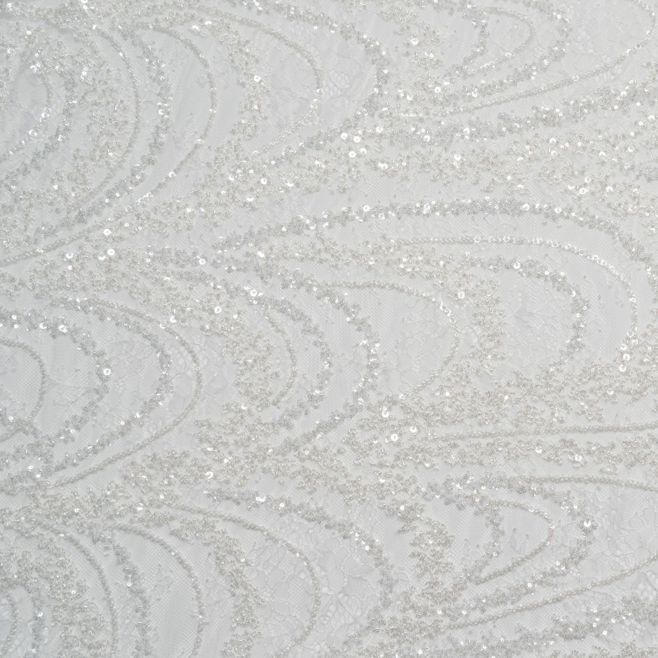 Hand Beaded White Chantilly Lace