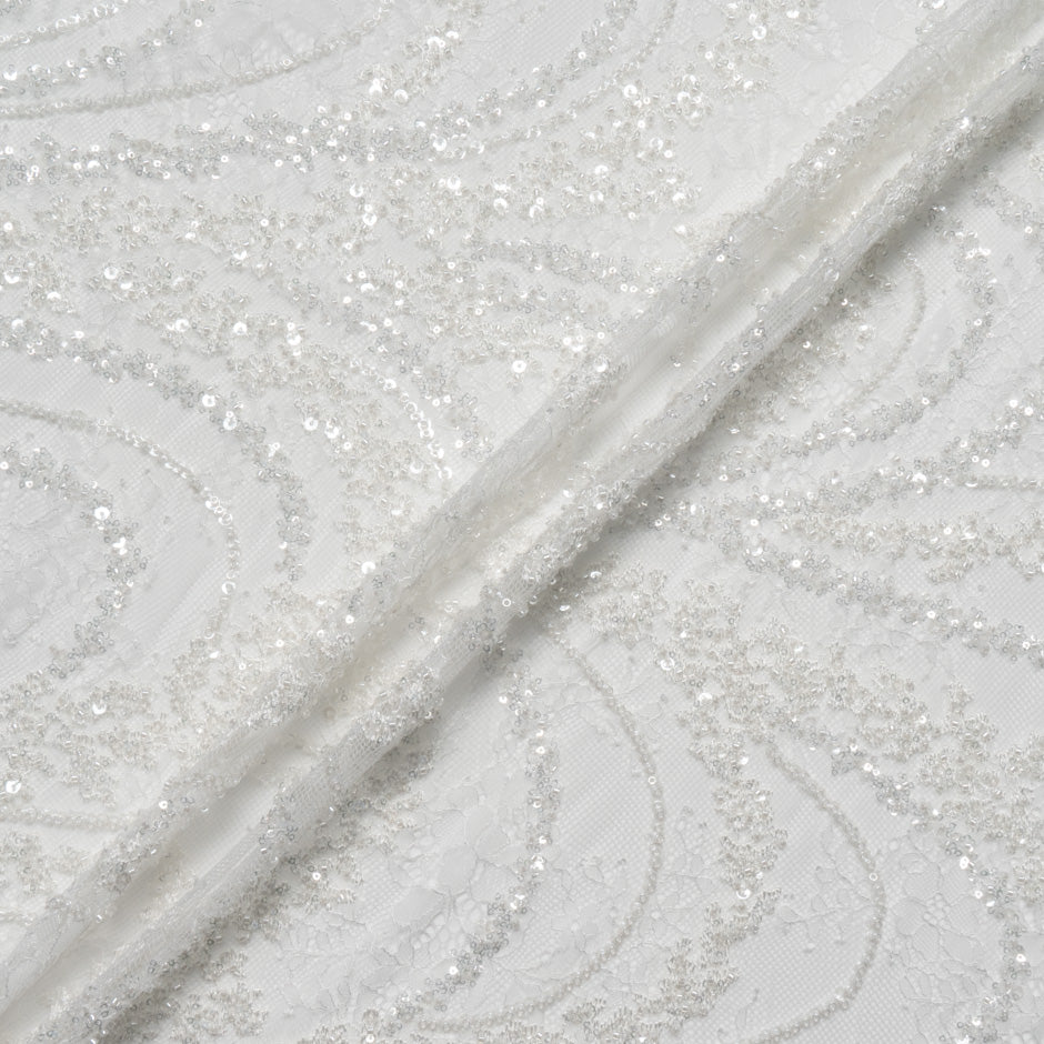 Hand Beaded White Chantilly Lace
