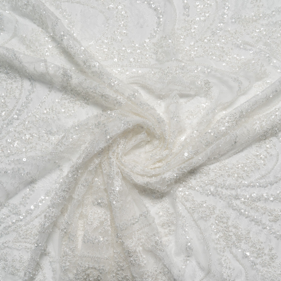 Hand Beaded White Chantilly Lace