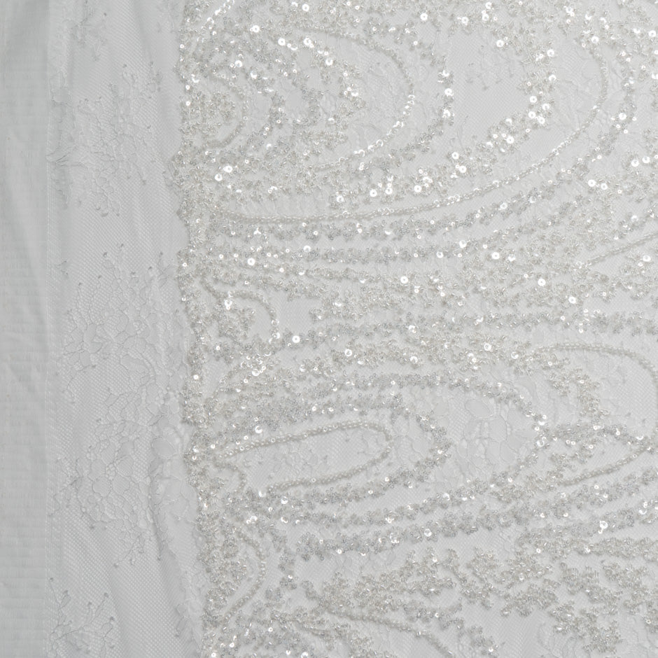 Hand Beaded White Chantilly Lace