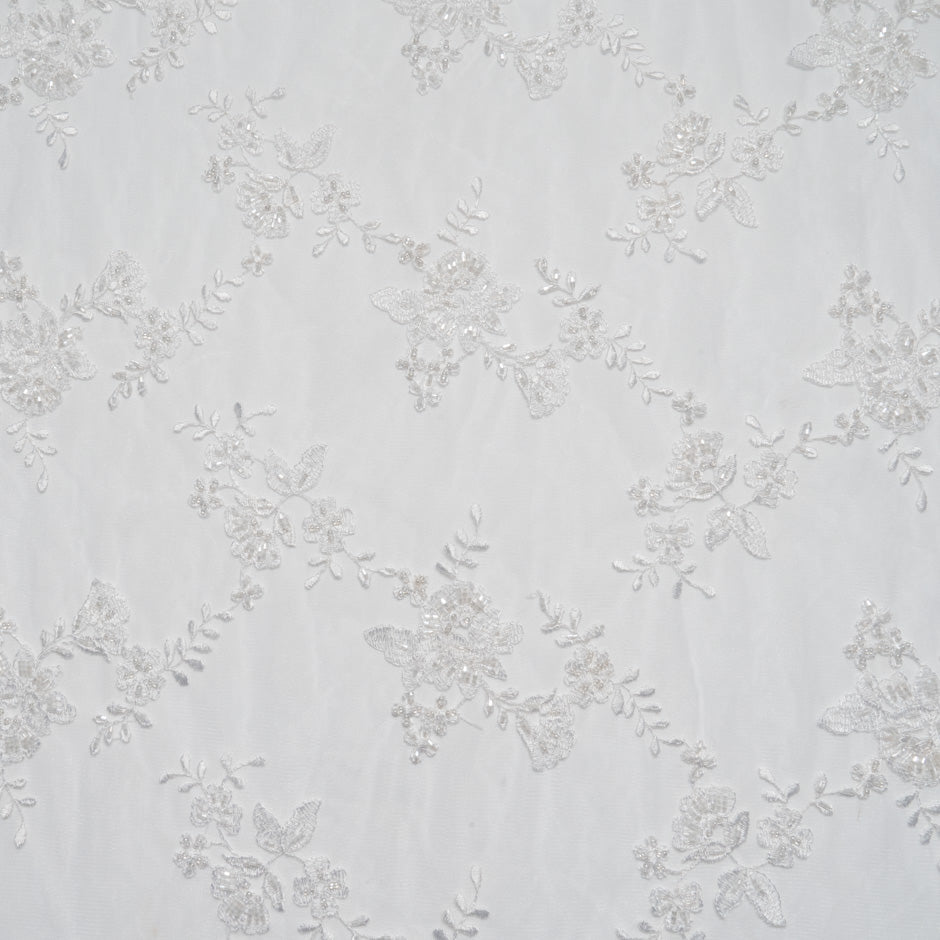 White Beaded Embroidered Floral Tulle