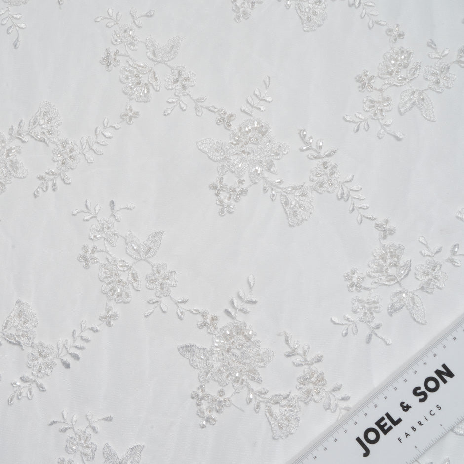 White Beaded Embroidered Floral Tulle