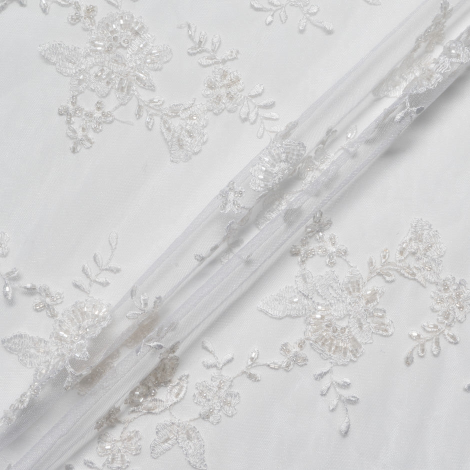 White Beaded Embroidered Floral Tulle