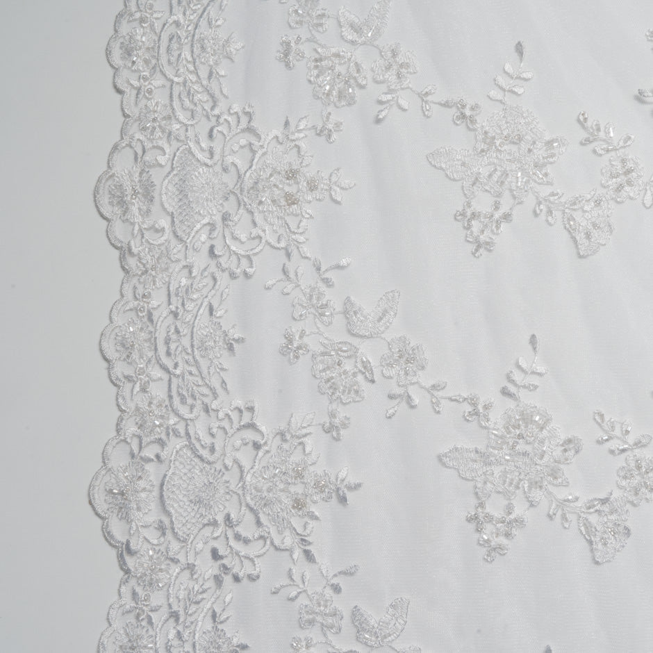 White Beaded Embroidered Floral Tulle