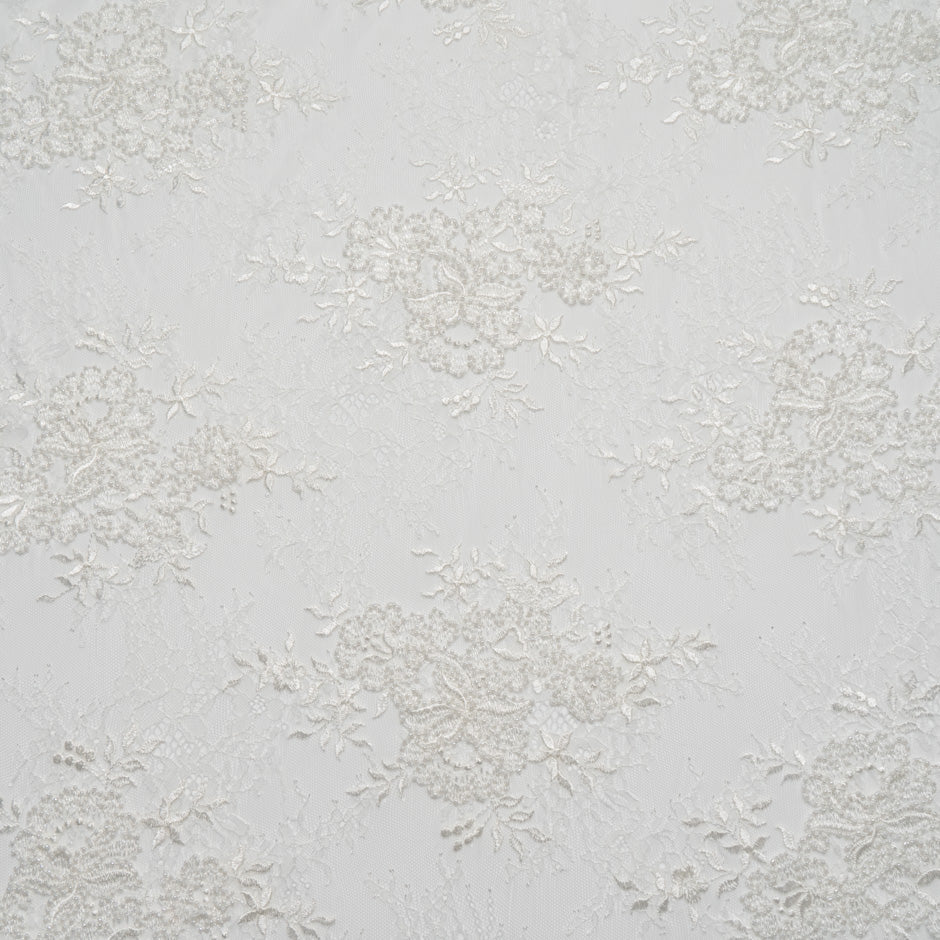 Floral Beaded White Chantilly Lace