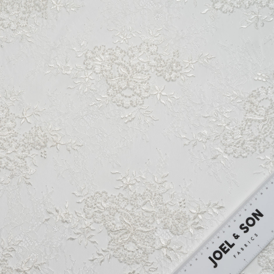 Floral Beaded White Chantilly Lace