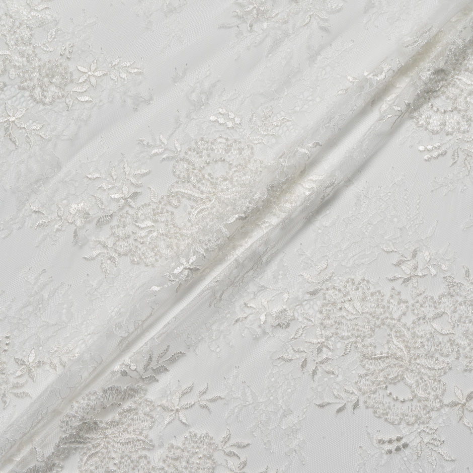 Floral Beaded White Chantilly Lace