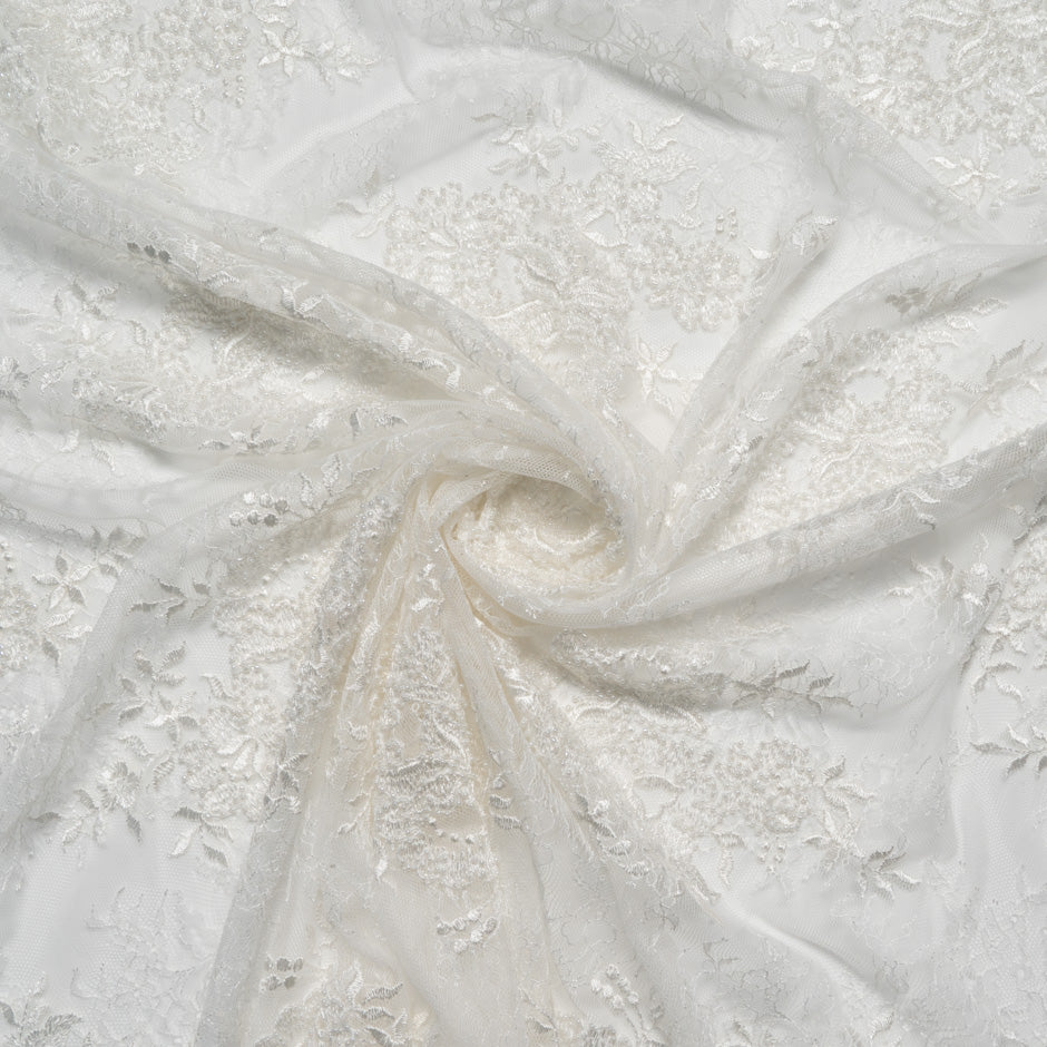 Floral Beaded White Chantilly Lace