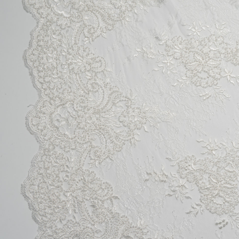 Floral Beaded White Chantilly Lace