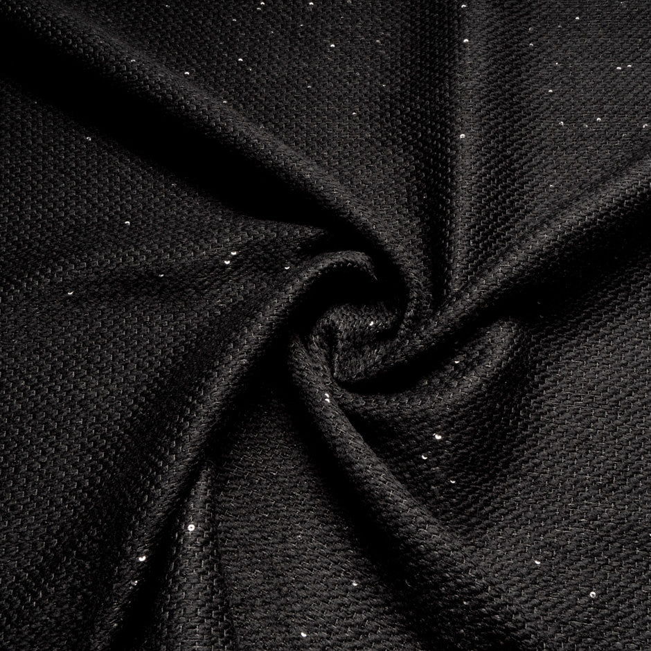 Black Sequinned Woven Wool Blend Bouclé