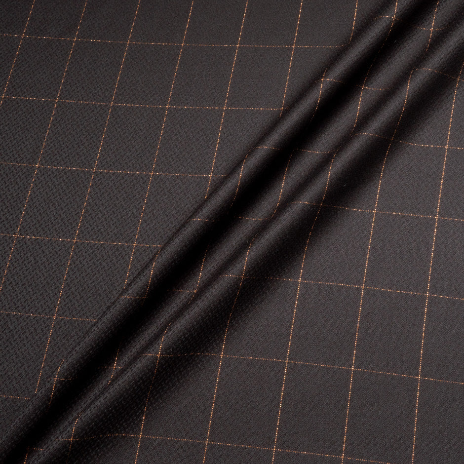 Chocolate Brown Wool & Cashmere Checkered Suiting