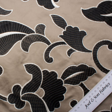Black & Taupe Embroidered Duchess Satin