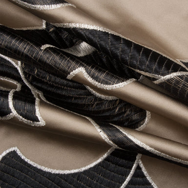 Black & Taupe Embroidered Duchess Satin