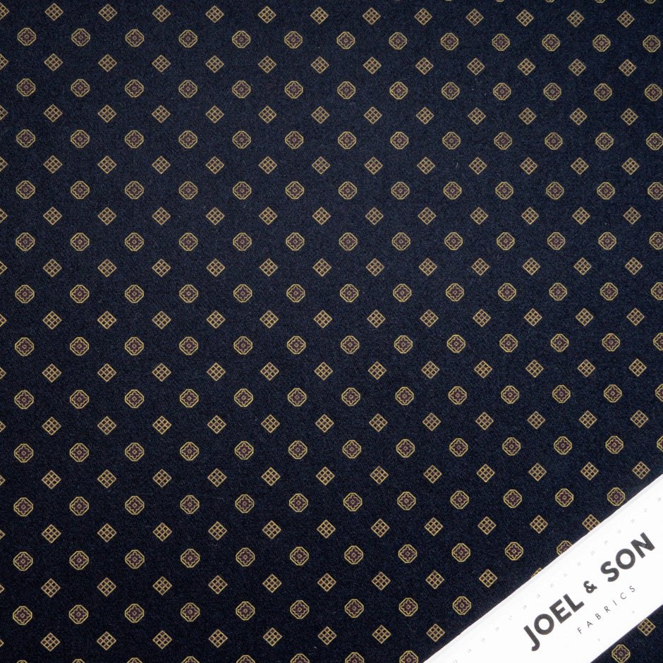 Geo Printed & Navy Double-Faced Pure Wool