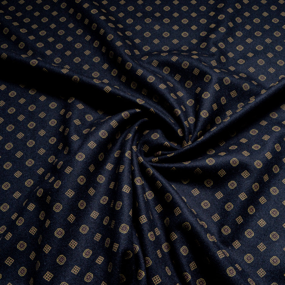 Geo Printed & Navy Double-Faced Pure Wool