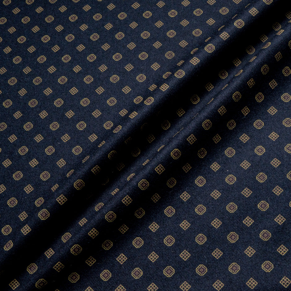 Geo Printed & Navy Double-Faced Pure Wool