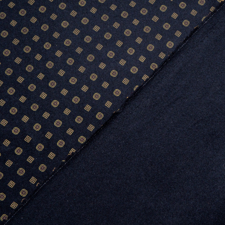 Geo Printed & Navy Double-Faced Pure Wool