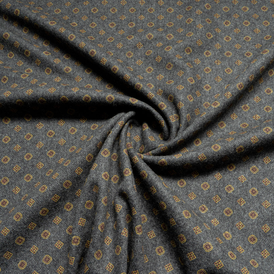 Geo Printed & Grey Double-Faced Pure Wool