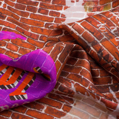 Graffiti 'Brick Wall' Printed Silk Twill