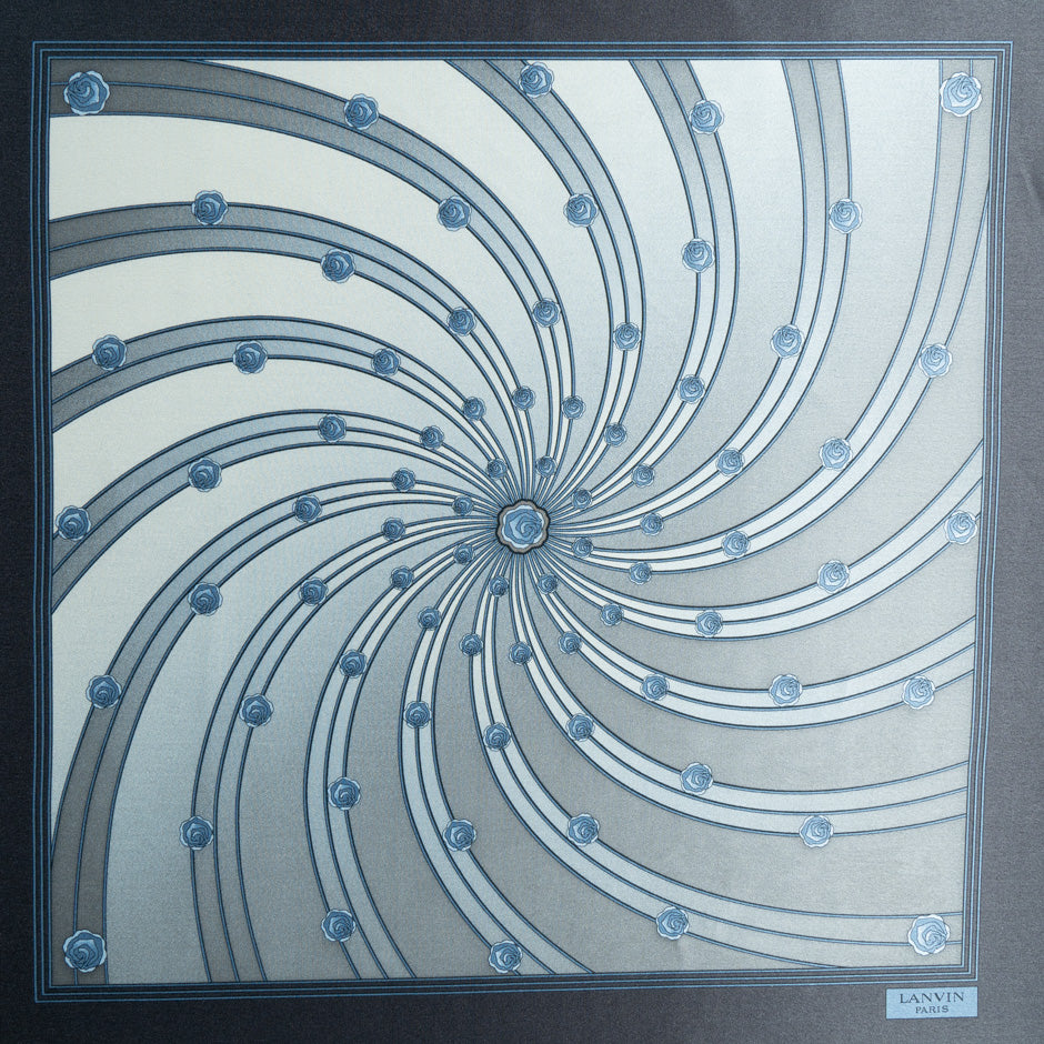 Blue & Grey Lanvin Tie and Handkerchief Set