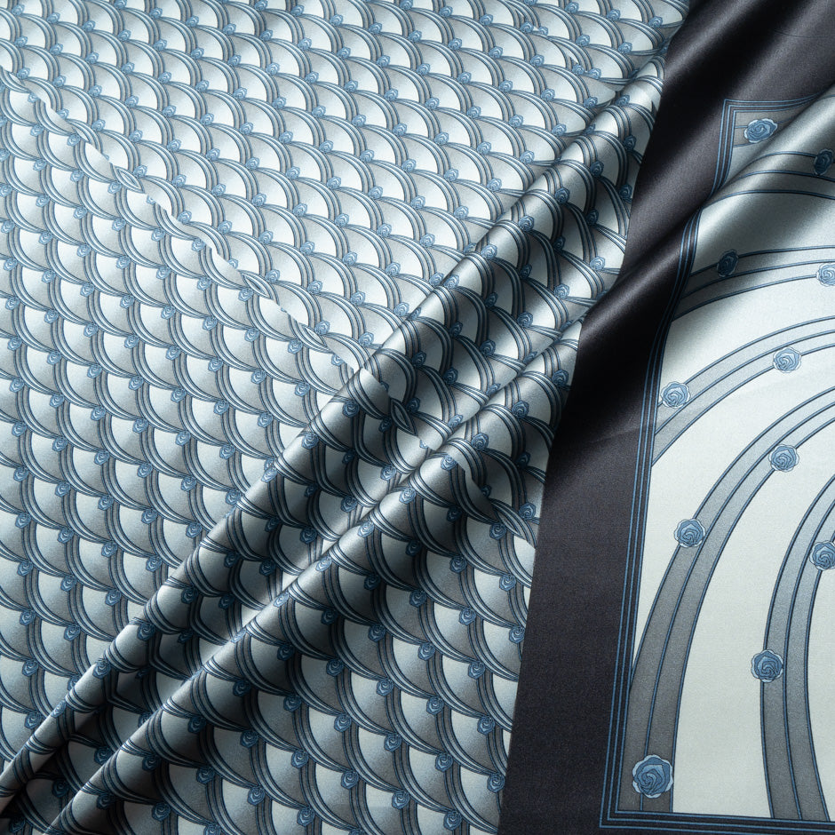 Blue & Grey Lanvin Tie and Handkerchief Set