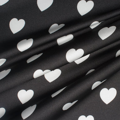 Black & White Heart Poly Printed Twill
