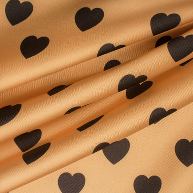 Camel and Bottle Green Heart Poly Printed Twill