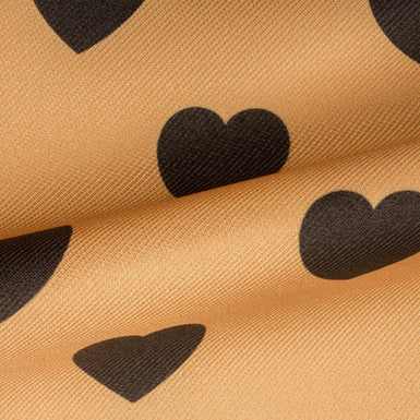 Camel and Bottle Green Heart Poly Printed Twill