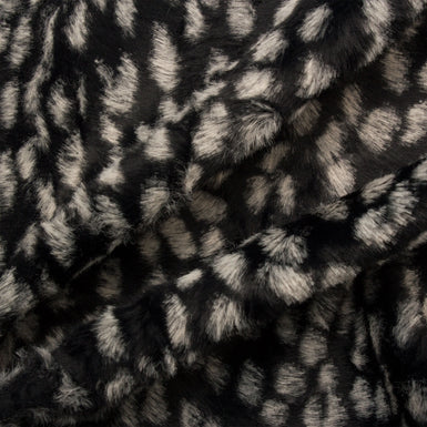 Black & Light Grey Leopard Print Faux Fur
