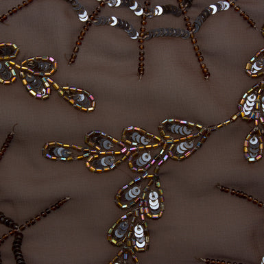 Floral & Web Brown Hand Beaded & Embroidered Chiffon