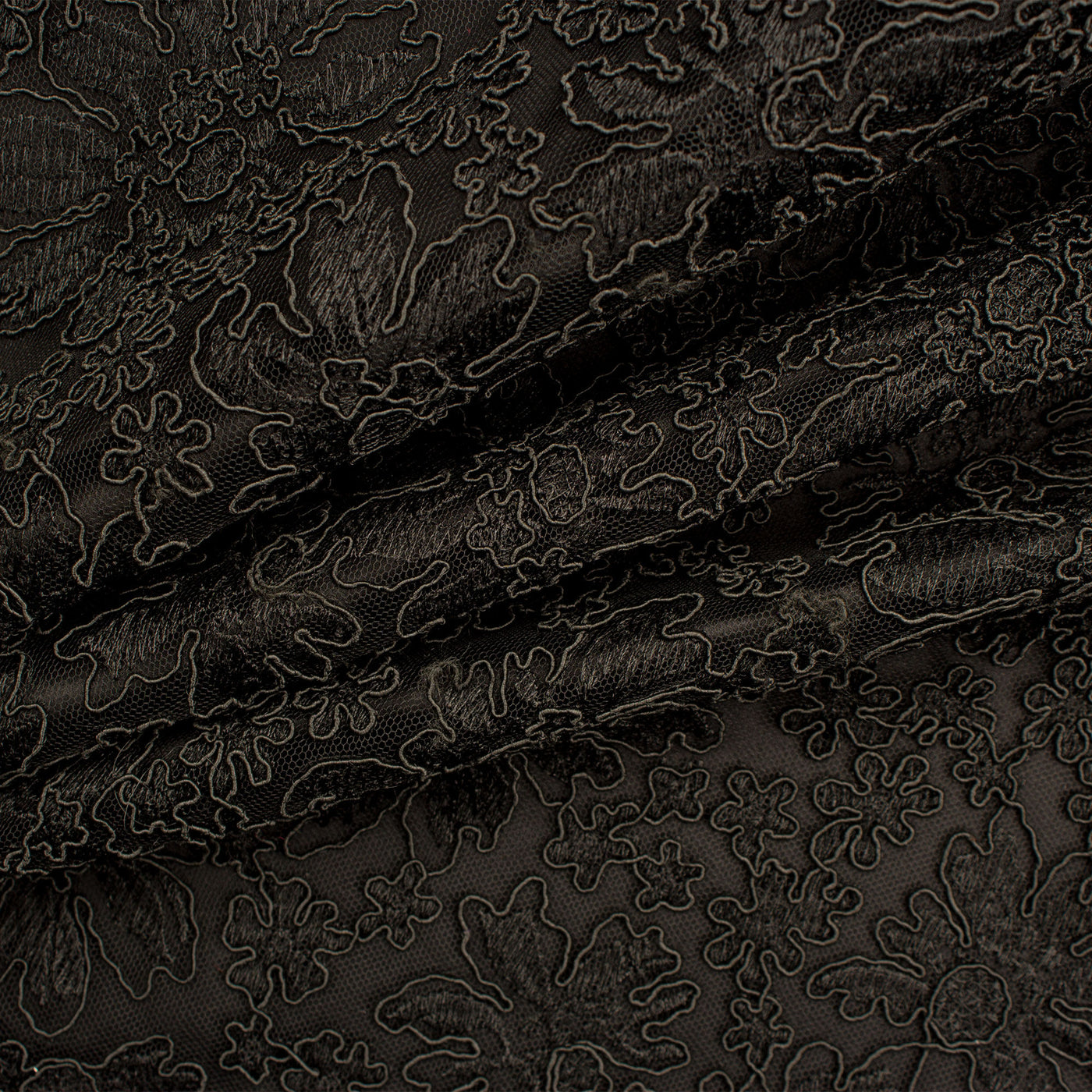 Jet Black Corded & Embroidered Tulle