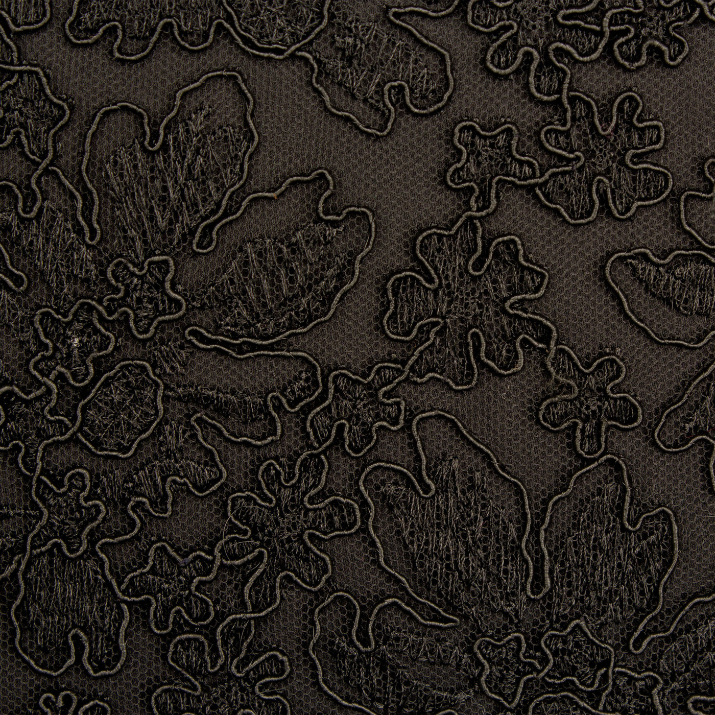 Jet Black Corded & Embroidered Tulle