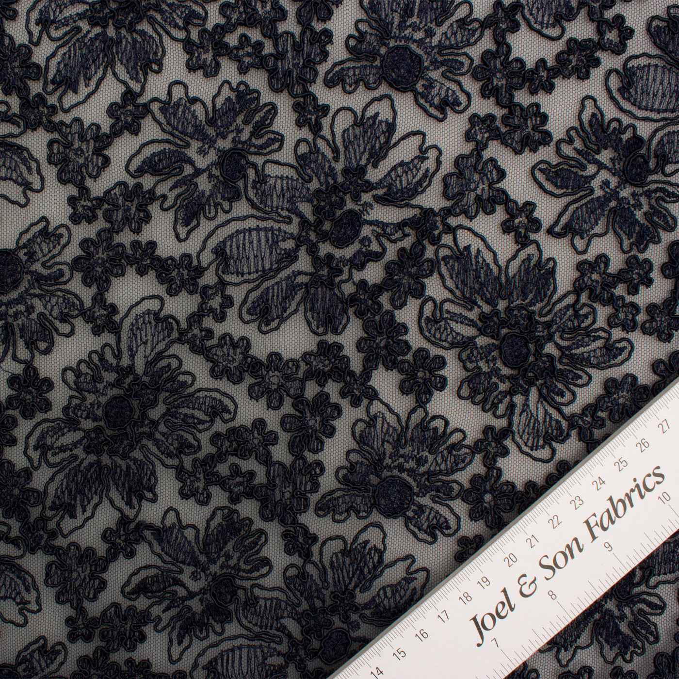 Navy Blue Corded & Embroidered Tulle