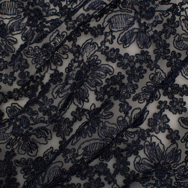 Navy Blue Corded & Embroidered Tulle