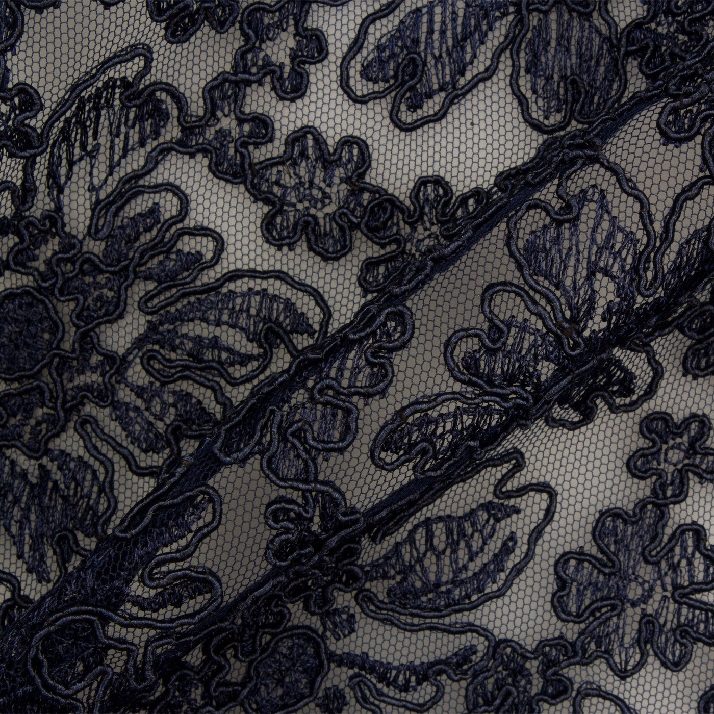 Navy Blue Corded & Embroidered Tulle