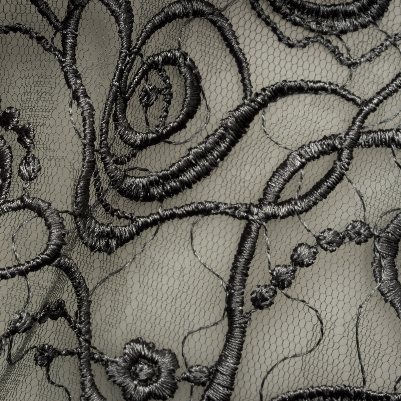 Rich Grey Super Possé Embroidered Tulle