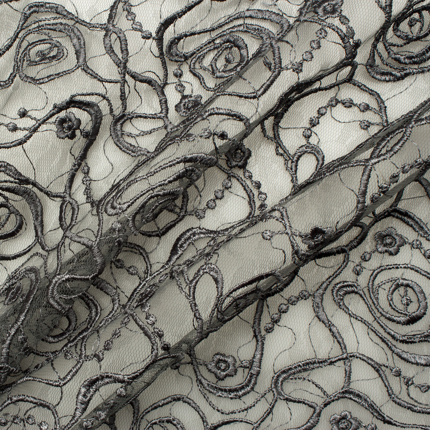 Rich Grey Super Possé Embroidered Tulle