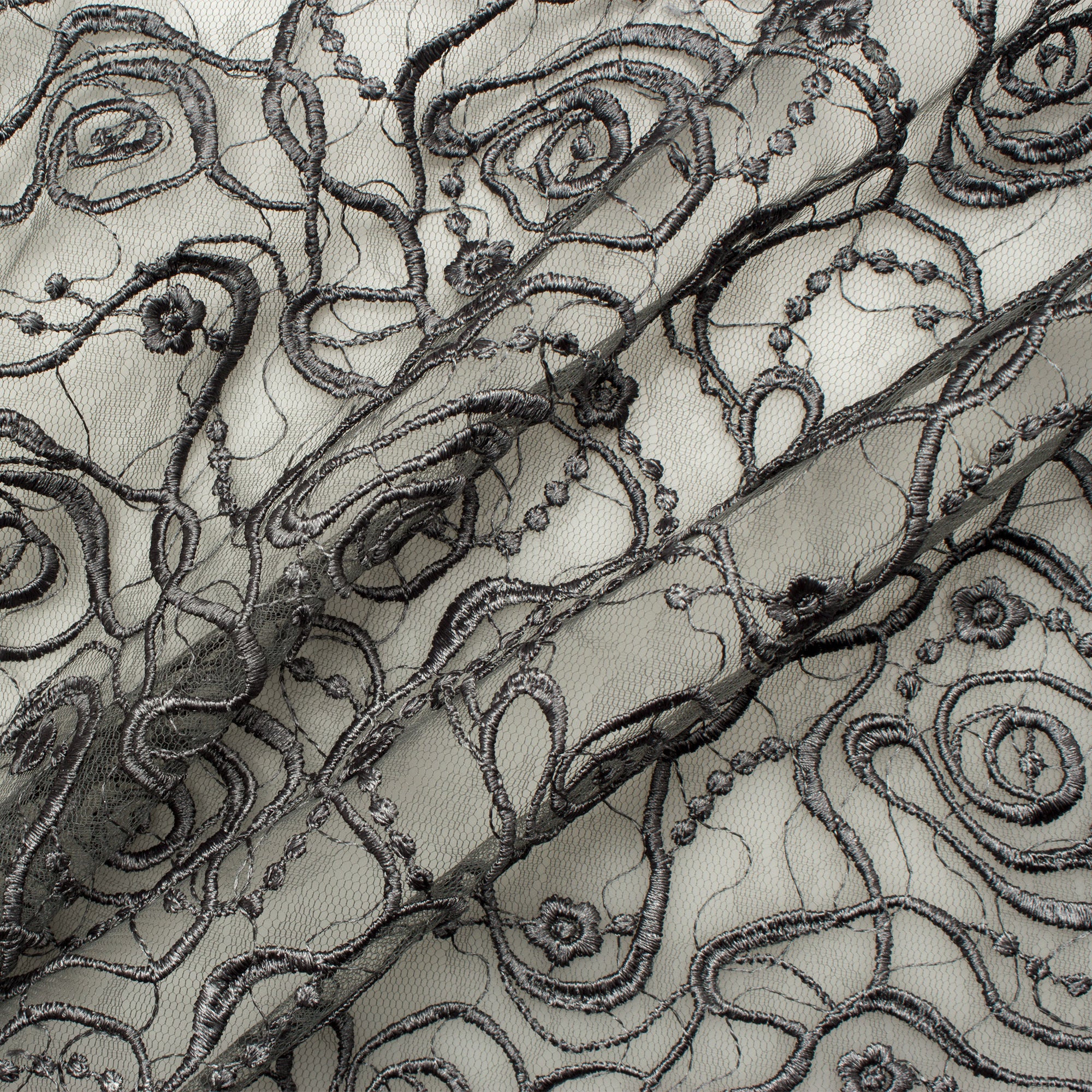 Rich Grey Super Possé Embroidered Tulle