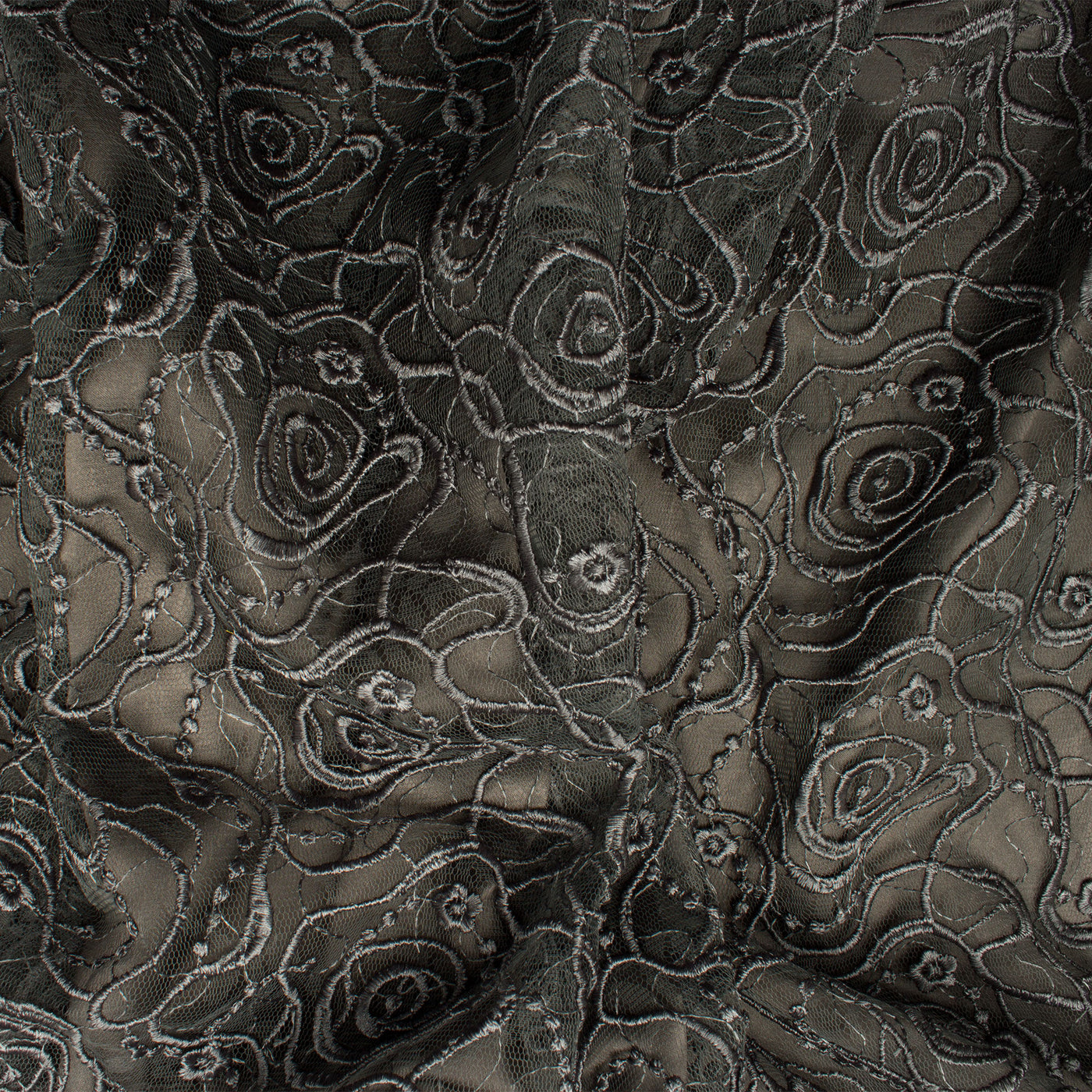 Rich Grey Super Possé Embroidered Tulle