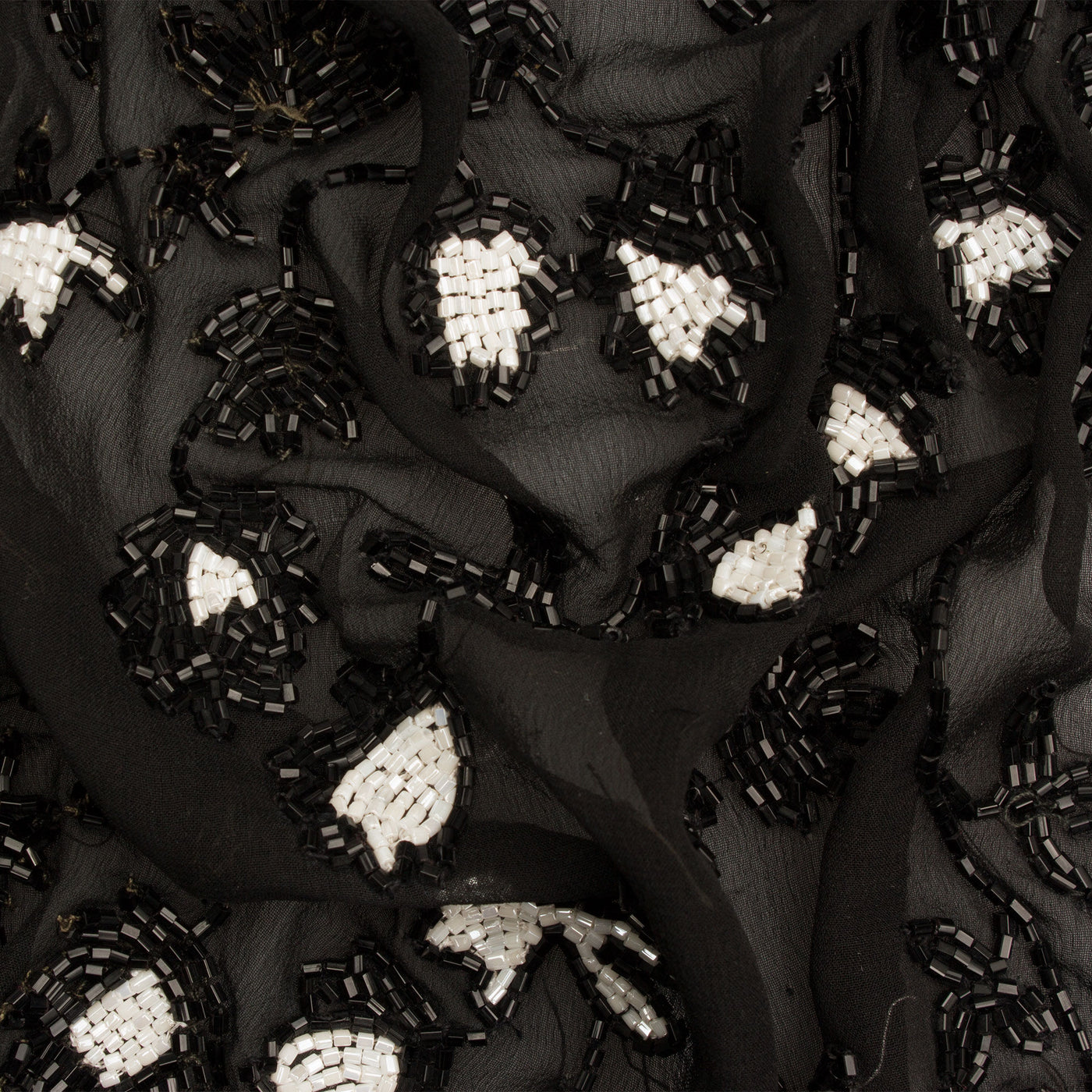 Black Floral Hand Beaded Silk Georgette