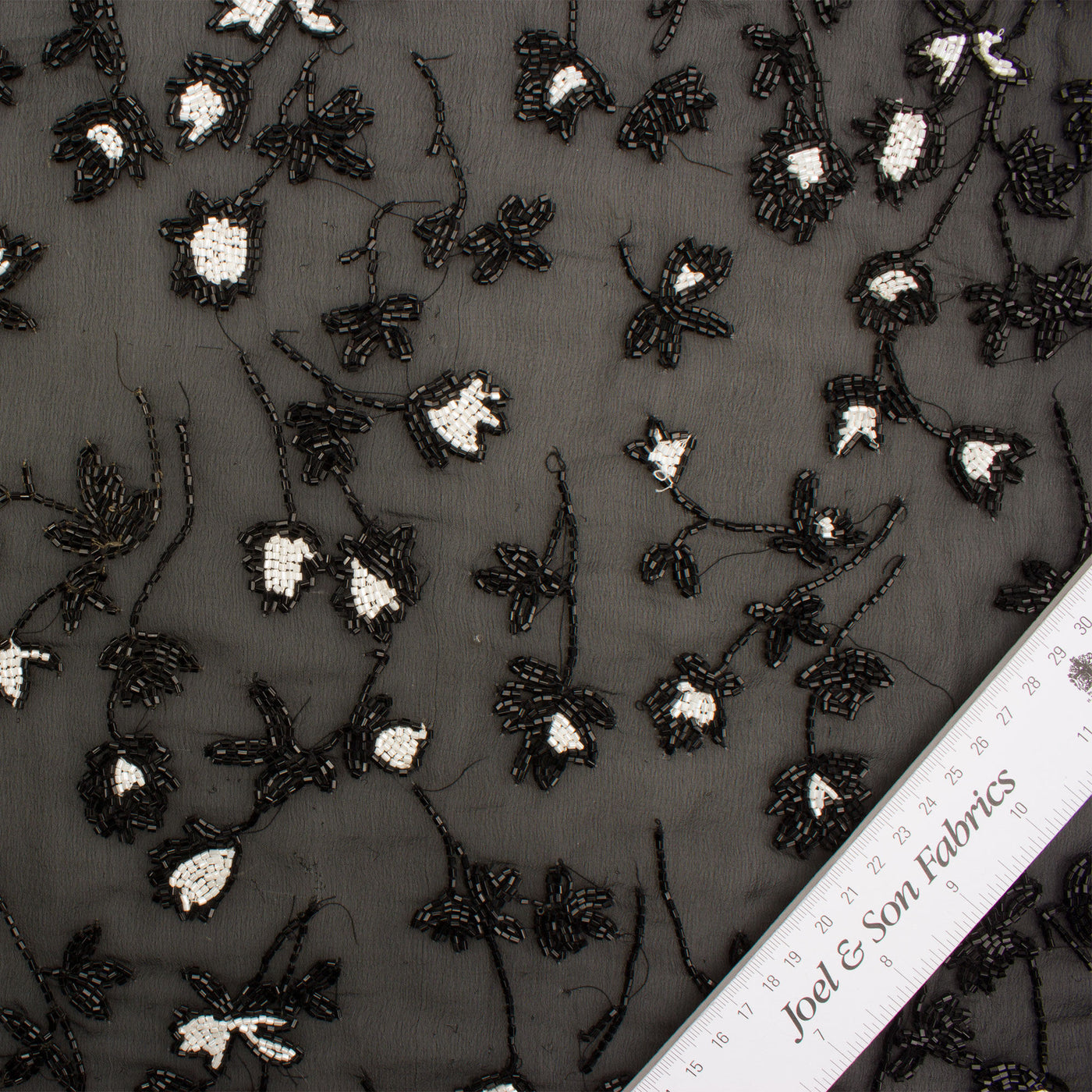 Black Floral Hand Beaded Silk Georgette