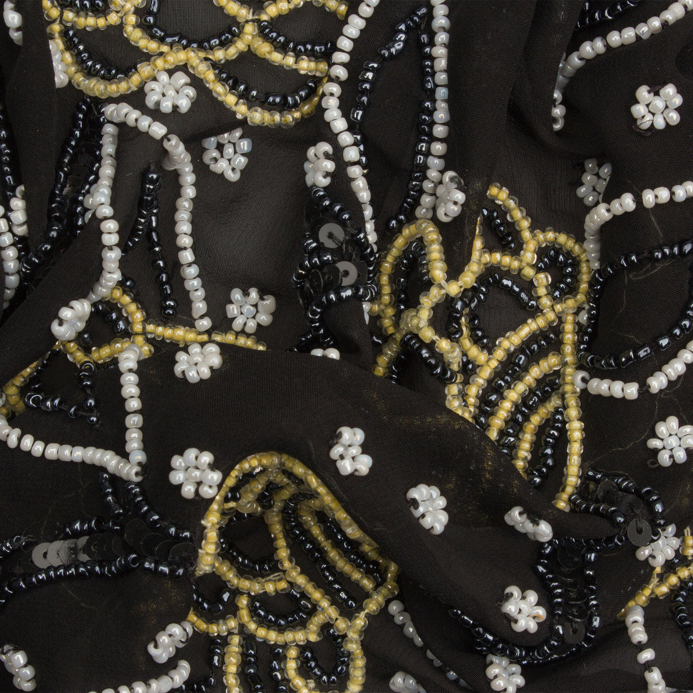 Black Floral Hand Beaded Silk Georgette