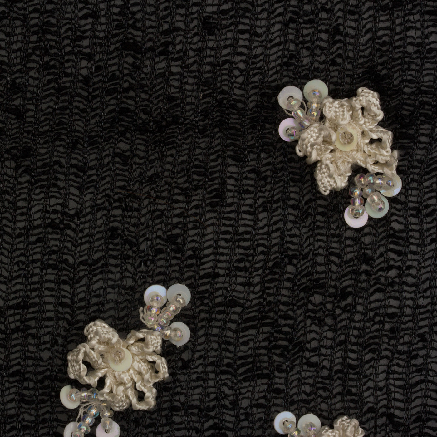 Black Silk Mesh with Ivory Floral Detail
